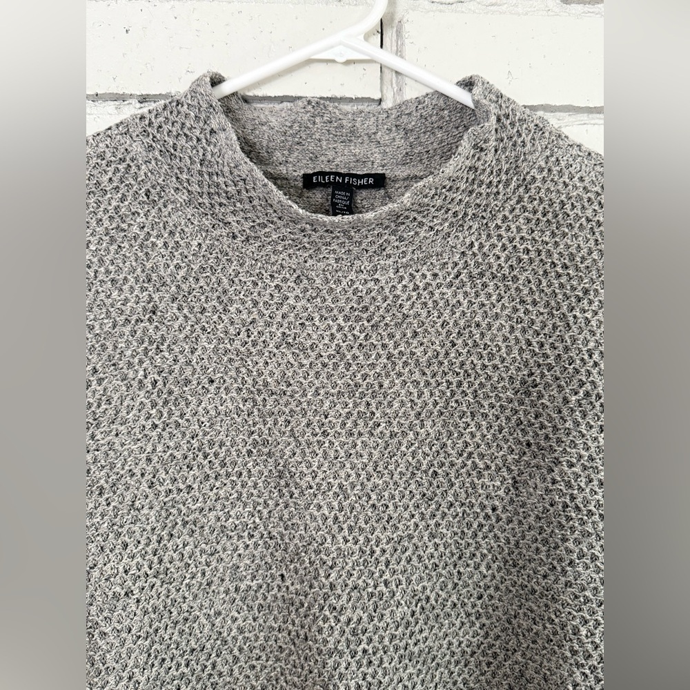 Eileen Fisher Textured Knit Mock Neck Grey Sweater Neutral Quiet Luxury Minimal - Picture 4 of 8
